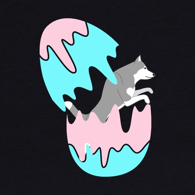 Siberian Husky Dog Jumping Out of Colorful Easter Egg by Seasonal Dogs